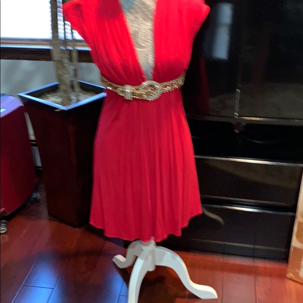 Rayon and spandex dress with gold and rinstone